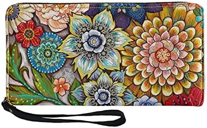 Coldinair Boho Floral Print Women's RFID Blocking PU Leather Zip Around Wallet Clutch Travel Purse with Wristlet
