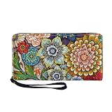 Coldinair Boho Floral Print Women's RFID Blocking PU Leather Zip Around Wallet Clutch Travel Purse w