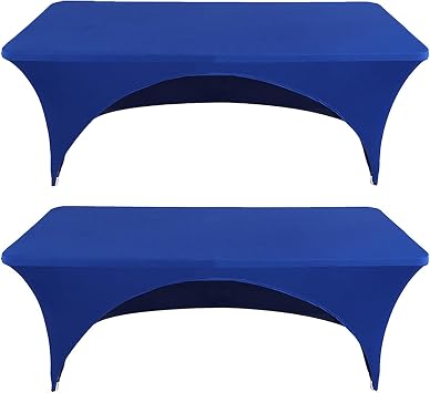 Open Back Spandex Tablecover 4 ft. 2 Pack Royal Blue Fitted Polyester Stretch Tablecloth Rectangle Table Christmas Toppers Folding Trade Show Party Table Covers PTC21D