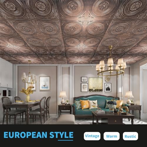 Image of Art3d 12-Pack 2 x 2 ft Drop Ceiling Tiles for Interior Decor, Antique Copper