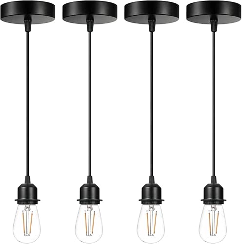 Paquete de 4 luces colgantes vintage, base E27 de granja, lámpara industrial, farol, portaequipos, soporte para cable, lámpara colgante de techo