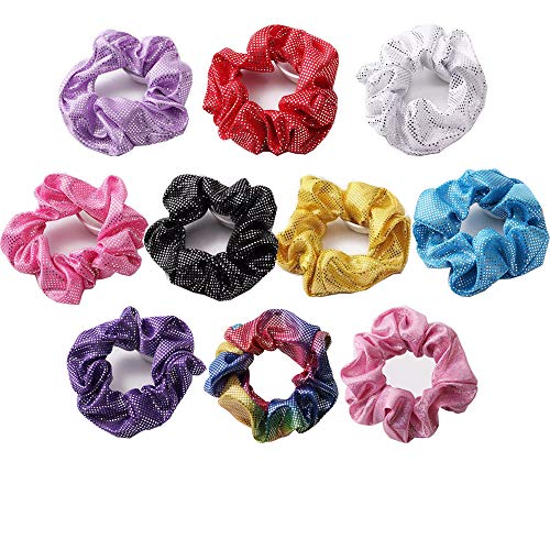 24HOCL 10 Pcs Hair Scrunchies with White Dot Colorful Elastics Hair Bands Scrunchy Hair Tie for Women Girls, Gift for Thanksgiving Day Christmas, Style B