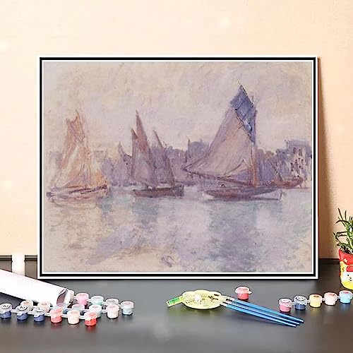 Diy Juegos De Pintura Por Números Pintura De Oscar Claude Monet Barcos En El Puerto De Le Havre 1883 Pinceles Y Pigmento Acrílico 50X70Cm