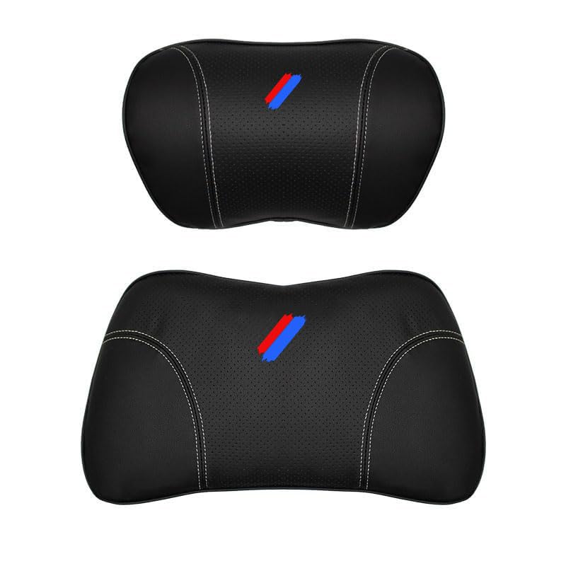 2 PCS Car Neck Pillow Compatible with BMW 1 2 3 4 5 6 7 Series X1 X2 X3 X4 X5 X6 X7 Accessories, Car Soft PU Leather Headrest Neck Support (B)