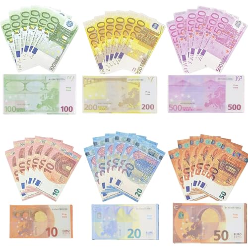 Billetes de Dinero Juguete, Billetes De Utilería, Billetes Falsos, Dinero Falso para Niños, Billetes Juguete para Tiendas Infantiles Juego de rol, Falso Billetes 10, 20, 50, 100, 200 y 500 Euros