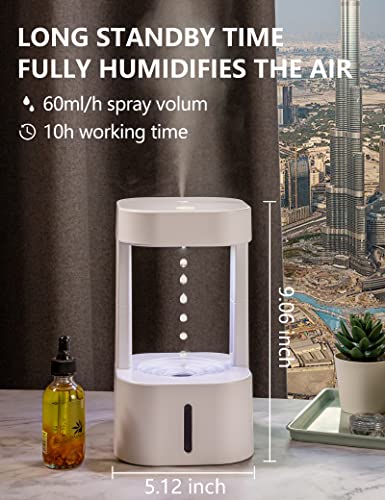 Anti Gravity Cool Mist Humidifiers For Bedroom With Led Lights 580Ml, Perpurity Anti Gravity Water Droplets Air Humidifier, Portable Humidifier With Auto-Off For Bedroom Office Large Room Plant #TOP2