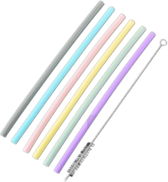 6 Pieces Reusable Straw BPA Free Silicone Flexible Straw with 1 Piece Cleaning Brush Eco Friendly Straws Set for Bubble Tea Cocktail Smoothies