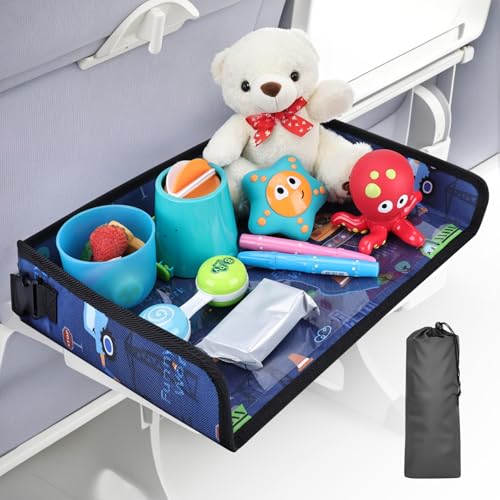 Image of Kids Tray Table Cover, Airplane Tray Cover with Pockets | Airplane Travel Essentials for Kids, Portable Airplane Must Haves for Toddler on Plane or Train and Flying Supplies