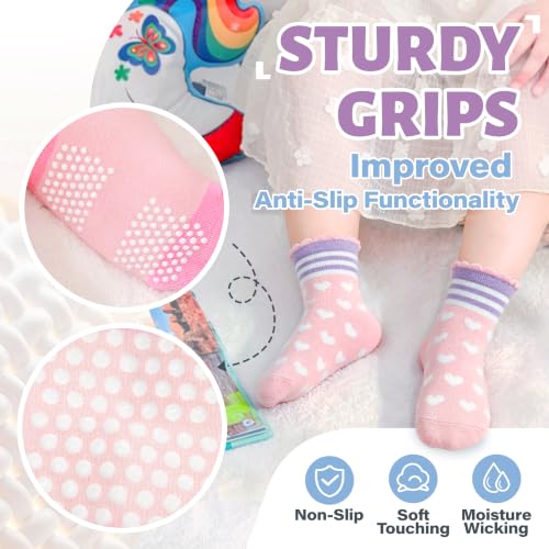 Image of ANTSANG Baby Girls Toddlers Grips Socks, Kids Unicorn Crew Cotton Socks