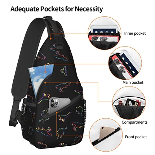 ASYG Cute Funny Dino Sling Bag Crossbody Backpack for Women Men Travel Hiking Daypack Dinosaur Crossbody Shoulder Bag4