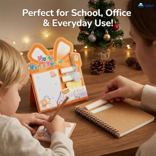 Image of FunBlast Christmas Sticky Notes - Cute Merry Christmas Memo Pad, Kawaii Sticky Note for Kids & Girls, Self Adhesive Notes and Bookmark, Stationery Gift for School, Office & Personal Use (Orange)