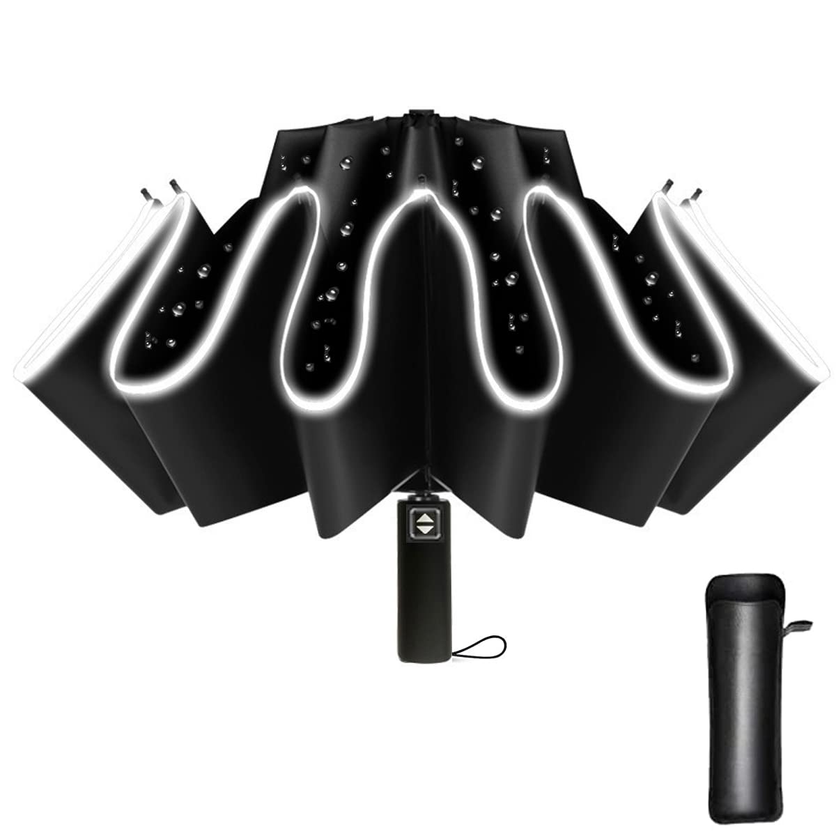 AUELEKUmbrella, Travel Windproof Umbrella,12 Ribs Reverse Auto Open/Close Rain Umbrella,Sun Shading Umbrella with Anti-UVCoating, Travel Umbrella, Reflective Stripes for Night Safety, Black