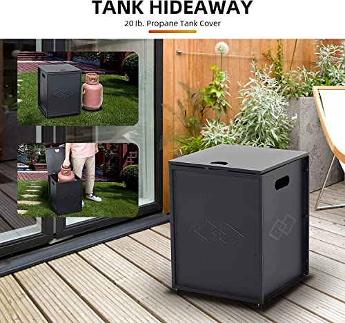 Garvee Propane Metal Tank Cover Table, Hideaway Table for Gas Fire Pits, 20 lbs Propane Tank Outdoor Gas Tank Storage, 16-inch Hideaway Table with Side Handles, Black