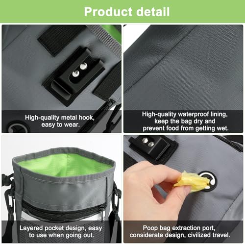 Graue Leckerlitasche für Hunde,Leckerlibeutel für Hunde,Futterbeutel Hundetraining, Bauchtasche Hundetraining, Praktische Gassi Tasche Hund für Spaziergänge, Training, Fütterung, Reisen, Wandern