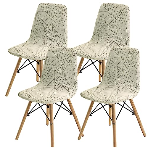 SHENGYIJING Dining Chairs Covers Set of 2/4/6,Style Shell Dining Chair Mid Century Modern Chair Sipcover,Upholstered Dining Accent Side Chair Covers (Cream1,4 Pieces)