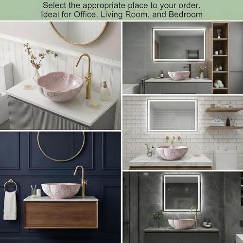 Image of BASSINO 16.5x16.5x5 Inches Designer Moroccan Design Ceramic Tabletop Wash Basin /Matte Pink Floral Art Bowl Sink for Bathroom /Handcrafted Countertop Washbasin for Office /Hotel(Matt)