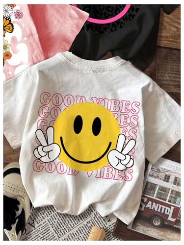 SweatyRocks Girl's 3 Pack Cartoon Graphic Tee Shirt Short Sleeve Crew Neck Funny Loose Tee Tops4