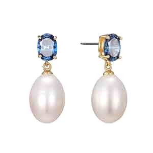 Amazon.com: YAMEEGO Pearl Drop Earrings with Blue CZ Stone