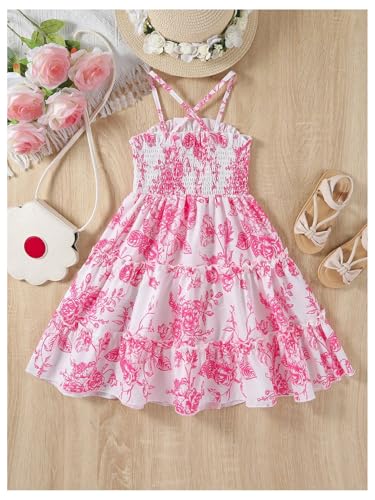 WDIRARA Toddler Girl's Floral Smocked Cami Dress Layered Ruffle Midi Swing Dresses2