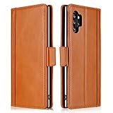 Procase Galaxy Note 10 Plus Case Flip/Note 10+ 5G Genuine Leather Case，Vintage Wallet Folding Magnetic Protective Cover with Kickstand Card Holders for Galaxy Note 10+ / Note 10 Plus /5G 2019 -Brown