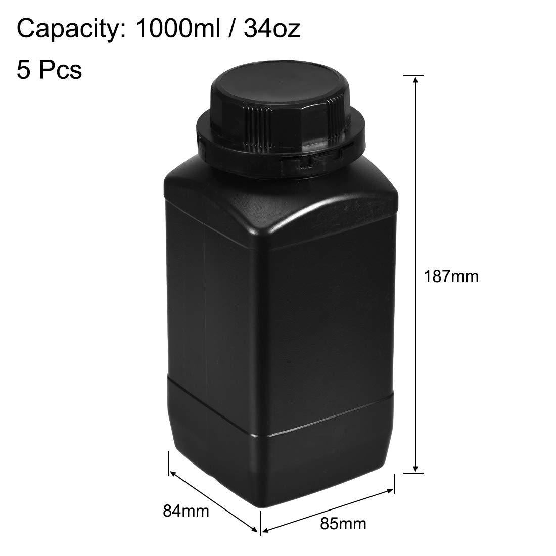 uxcell - Flacone per reagente chimico in plastica, 1000 ml, per campioni a bocca larga, confezione da 5 pezzi, colore: nero
