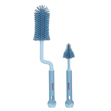 LuvLap 360° Movable Silicone Bristle Baby Feeding Bottle Cleaning Brush & Nipple Cleaner, Ergonomic Handle, Easy to Clean Bottle Corners for Narrow Neck & Wide Neck Feeding Bottles, Blue - image, photos