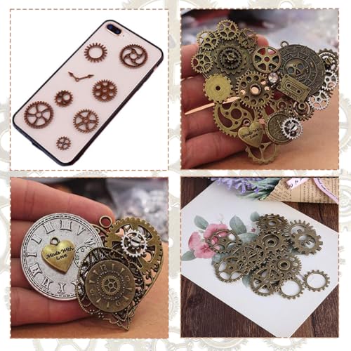 50g Steampunk Zahnräder Set, Vintage Metall Anhänger für Schmuck Basteln & Deko, Handwerk Zubehör.
