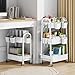 2 Tier Rolling Cart Metal with Wheels, White Under Desk Storage Roller Caddy on Wheels, Two Tiered Short Shelf Trolley, Small Utility Organizer Carts for Dorm, Bathroom, Craft, Art, Baby, Pantry,Snack