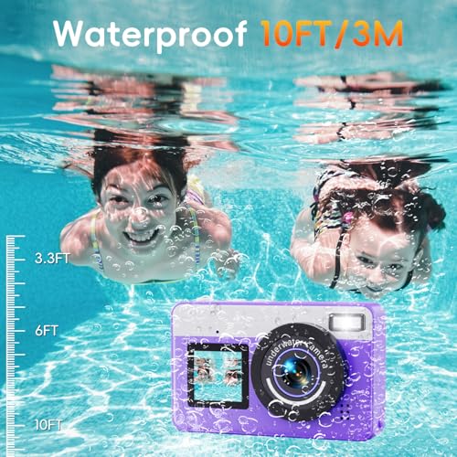 Digitalkamera, 10FT Unterwasserkamera mit 32GB, 2.8'' Dual-Kamera Wasserdichtes Tragbares Kompaktkamera, 18X Digitalzoom für Kinder Teenager Anfänger Erwachsene