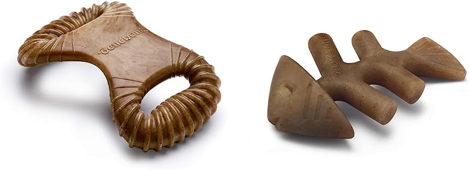 Benebone Dental Durable Dog Chew Toy for Aggressive Chewers, Real Bacon, Made in USA, Small & Fishbone Durable Dog Chew Toy for Aggressive Chewers, Real Fish, Made in USA, Small