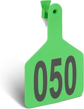 50 Pcs Z Tags Cattle Ear Tag with Number Large TPU Plastic Livestock Ear Tag 001-050 for Cow,Goat,Sheep,Pig,Calves,Dog Animal ID Identification Tag 4.4"x 3" Green, 50