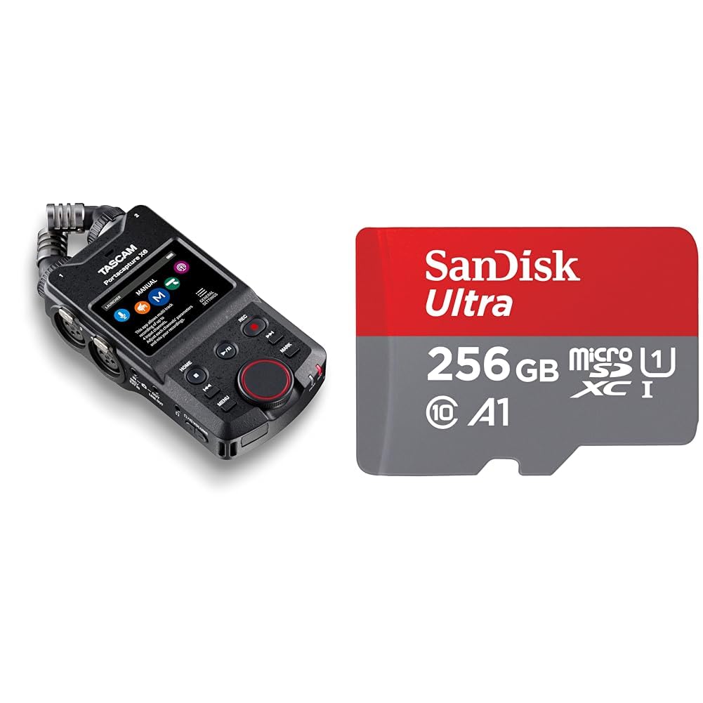 Tascam Portacapture X6 - Hochauflösender Handheld-Mehrspurrecorder & SanDisk Ultra Android microSDXC UHS-I Speicherkarte 256 GB + Adapter