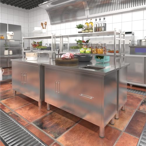 Image of Stainless Steel Prep Table with Trash Bin Cabinet, 48 inchx20 inch Commercial Kitchen Worktable with Adjustable Shelves, Storage Cabinet, Food Prep Station for Restaurant, Home and Garage
