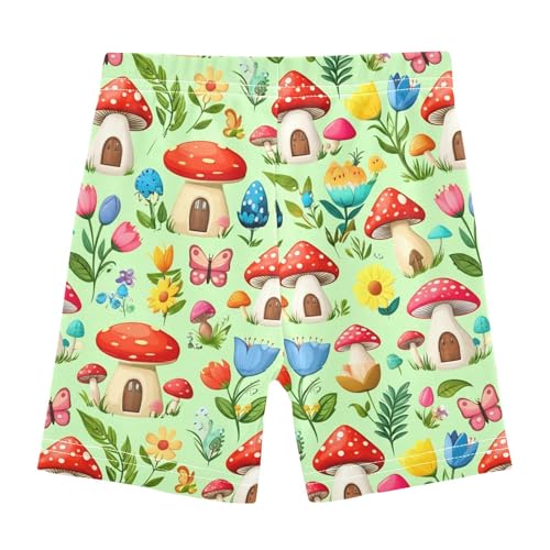 Mushroom Fall House Butterfly Floral Girls Bike Shorts Toddler Girl Clothes Under Dress Dance Shorts for Girls 4-10,4T2
