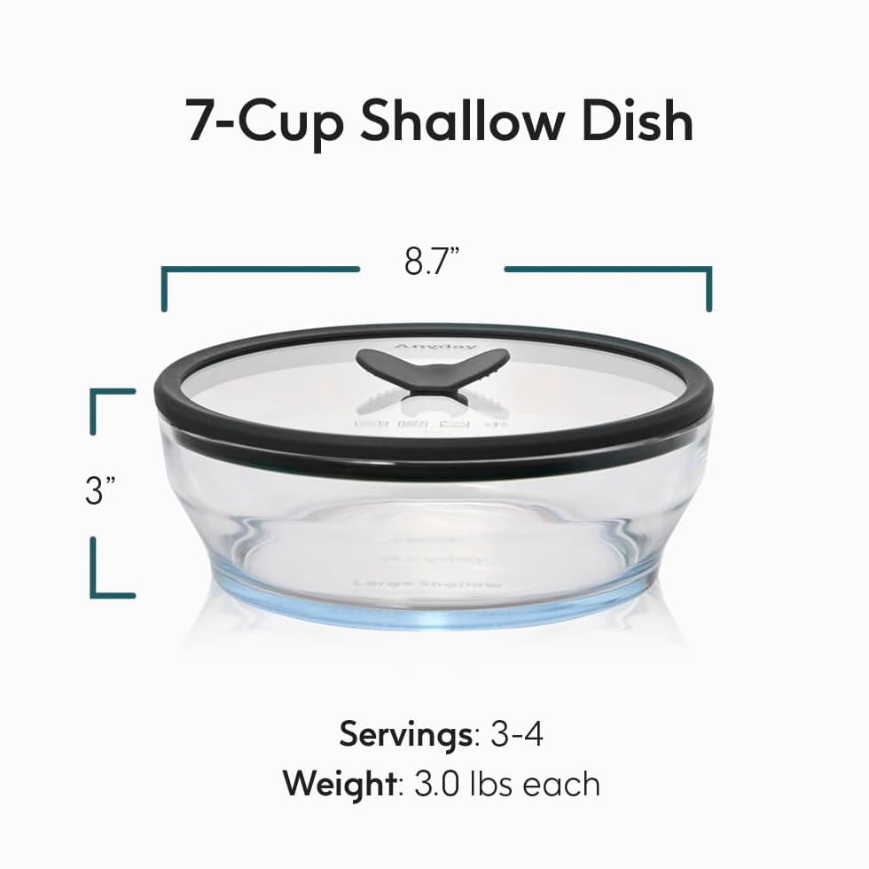 Anyday 7-Cup Glass Microwave Steamer for Vegetables – BPA-Free Glass Vegetable Steamer Bowl with Vented Lid, Healthy Microwave Cooking Container for Broccoli, Veggies, Meal Prep (Clear Black Sesame)