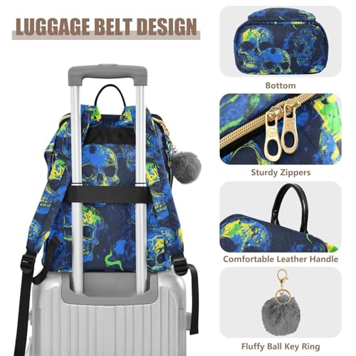 KLL Blue Green Shining Skulls Backpacks for Women Premium Casual Travel Bag Ladies Shoulder Bag for Shopping Sports Travel4