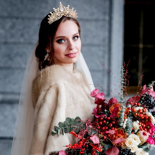 Image of Fesciory Birthday Crown for Women, Gold Plated Crystal Tiara with Sash | Sparkling Princess Queen Tiara, Adult Fit, Birthday, Wedding, Prom, Coming of Age Gifts & Halloween Costume Accessories