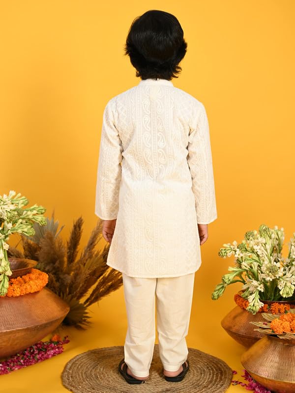 Image of Saka Designs Boy's Embroidered Kurta & Pyjamas - Red