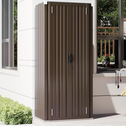 Image of AECOJOY Outdoor Storage Cabinet Waterproof with Adjustable Shelves, Vertical Tall Garden Tool Cabinet, Sheds & Outdoor Storage Clearance Cabinet Weatherproof for Outside or Indoor in Brown