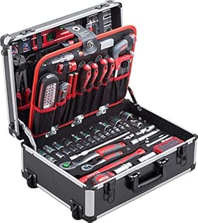 Meister Werkzeugtrolley 156-teilig - Werkzeug-Set - Mit Rollen - Teleskophandgriff / Profi Werkzeugkoffer befüllt / Werkzeugkiste fahrbar auf Rollen / Werkzeugbox komplett mit Werkzeug / 8971440