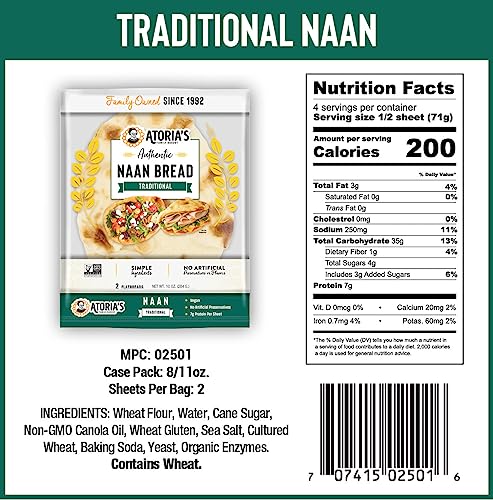 Atoria's Family Bakery Traditional Naan Flatbread 8-Packs Of 2 Flatbread (16 Flatbread) #TOP2