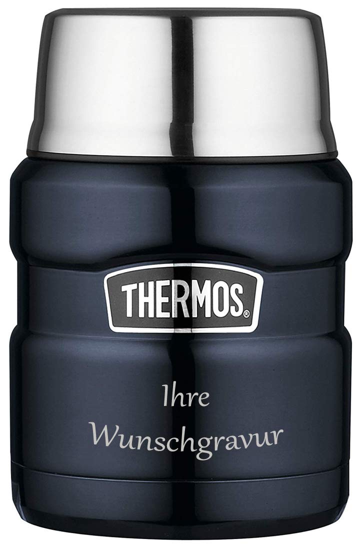 Thermos Essensbehälter 'King' 0,45 Liter mit Löffel (dunkelblau, mit Namensgravur)