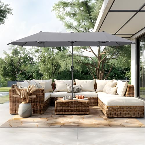 PHI VILLA 13ft Large Patio Umbrellas, Double-Sided Outdoor Market Rectangle