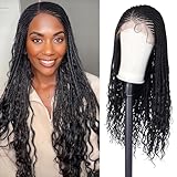 Alebery 13x6 HD Lace Front Box Braided Wigs with Curly End Lace Frontal Box Braids Wigs for Black Women Lightweight Synthetic Black Cornrow Fully Handmade Braided Wig with Baby Hair (26 inches)