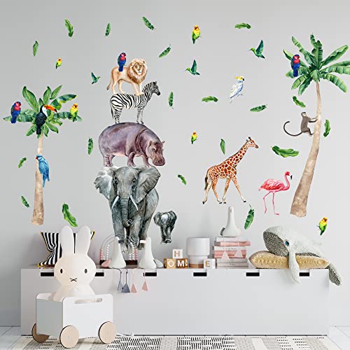 Lipastick Premium Baby Safari Nursery Decor - Jungle Animal Wall Stickers For Kids W/Elephant Lion Giraffe, Hippo, Zebra - Jungle Wall Decor Sticker Wall Decal (S, 1508211_2) #TOP4