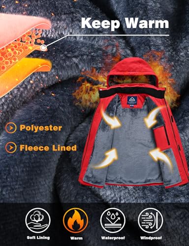 Image of TBMPOY Men's Winter Ski Jacket Waterproof Warm Snow Insulated Coat Fleece Lined Snowboard Hooded Raincoat