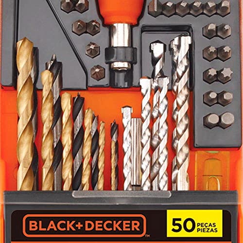 Black Decker Jogo de Brocas, Ideal para Furar e Parafusar em Diversos Materiais, 50 Peças, Modelo BD