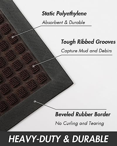 MontVoo-Front Door Mat Outside Entrance Doormat-Outdoor Indoor Door Mat for Entryway-Welcome Mat Thick Durable Rubber Backed Door Entry Mat Non Slip Dirt Trapper Absorbent-Brown 24”x36” - Thumbnail 3