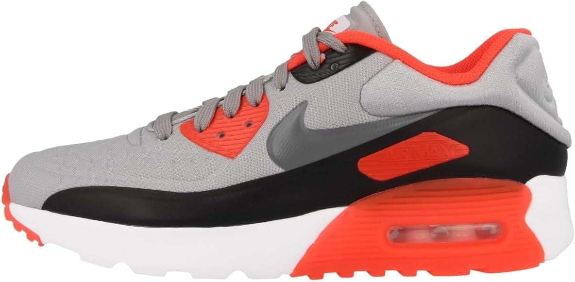 Nike Air Max 90 Ultra SE Wolf Grey/Cool Grey-Bright Crimson-Black (Big Kid) (5 M US Big Kid)