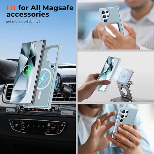 Image of SUPFINE Magnetic for Samsung Galaxy S24 Ultra Case with Screen Protector, (Built-in Magnets) (Military Grade Drop Protection) Slim Translucent Shockproof Phone Case,Sliver Blue
